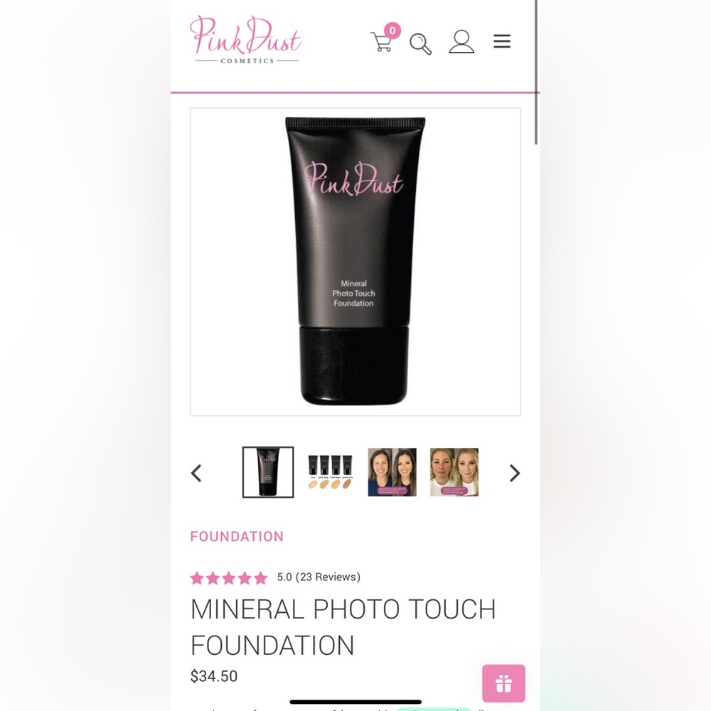 NIB Pink Dust Cosmetics MINERAL PHOTO TOUCH FOUNDATION Cream Beige